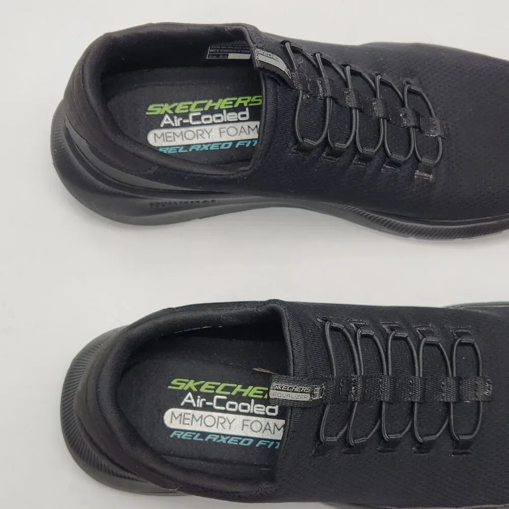 Skechers Sneaker Loafer Black Stretch Air-Cool Relaxed Fit Men Sz 11 Dual-Lite